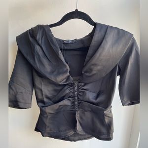 Corporate girl NASTY GAL BLACK DRAPE SHOULDER BLOUSE NWT